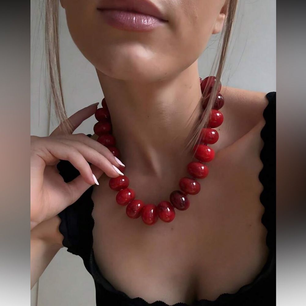 Red Bead Statement Necklace A1694